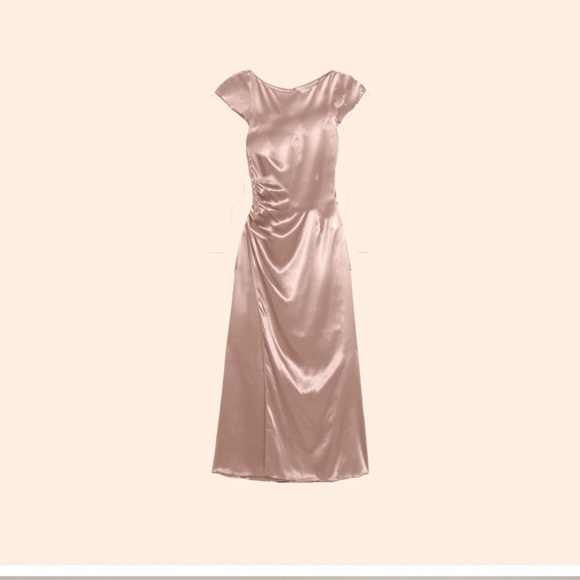 Reformation Birch Maxi Silk Dress Blush Crew Neck Ruched Side Slit - Picture 4 of 11